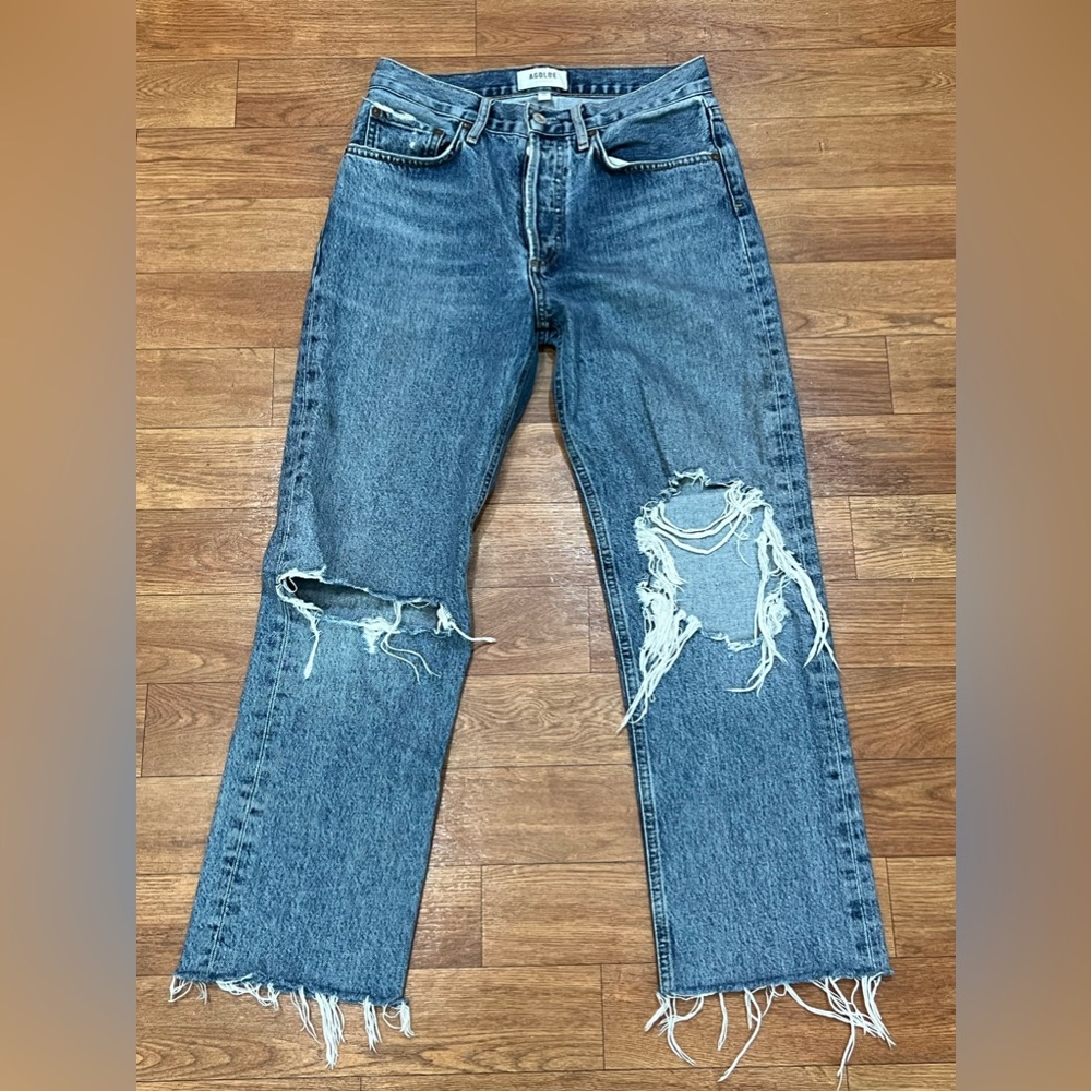 AGOLDE Lana Straight Leg Raw Hem Distressed Denim Jeans Women’s Size 25